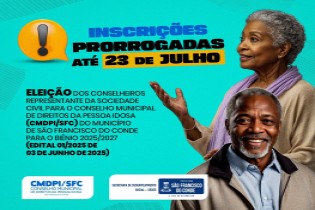 Conselho Municipal dos Direitos da Pessoa Idosa (CMDPI/SFC) prorroga inscrição para eleição dos conselheiros representantes da sociedade civil